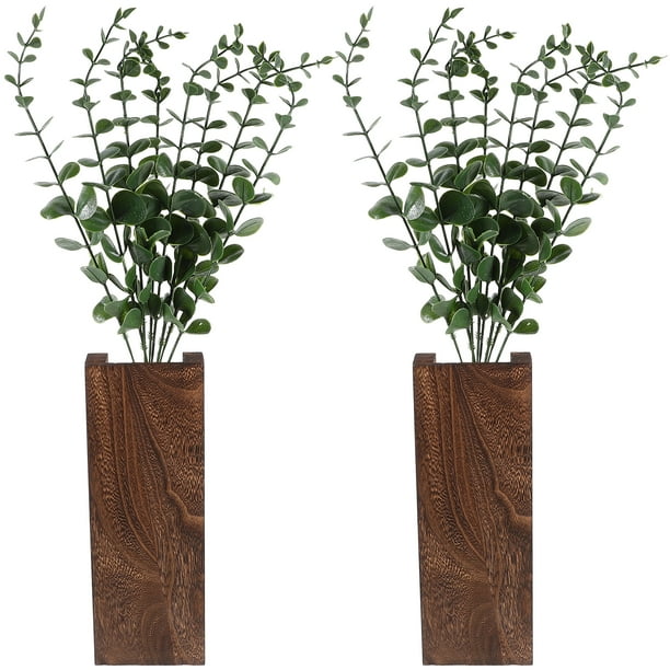 2 piezas de eucalipto artificial con jarrón, rama artificial, jarrón colgante de eucalipto, decoración para puerta delantera