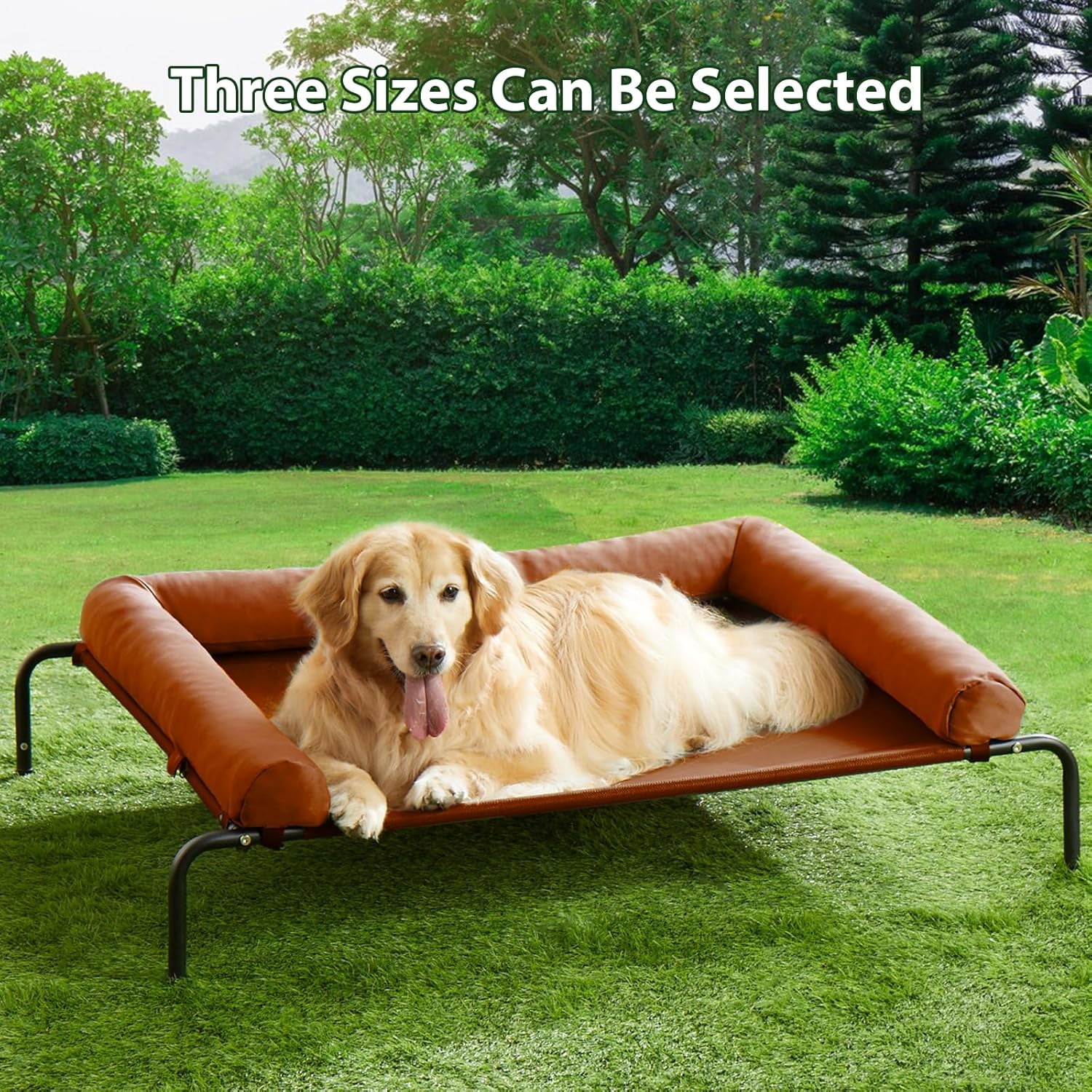 Large Elevated Cooling Dog Bed, Breathable Mesh, Metal Frame, 36x26x8 inches, 75 lbs Capacity, Caramel
