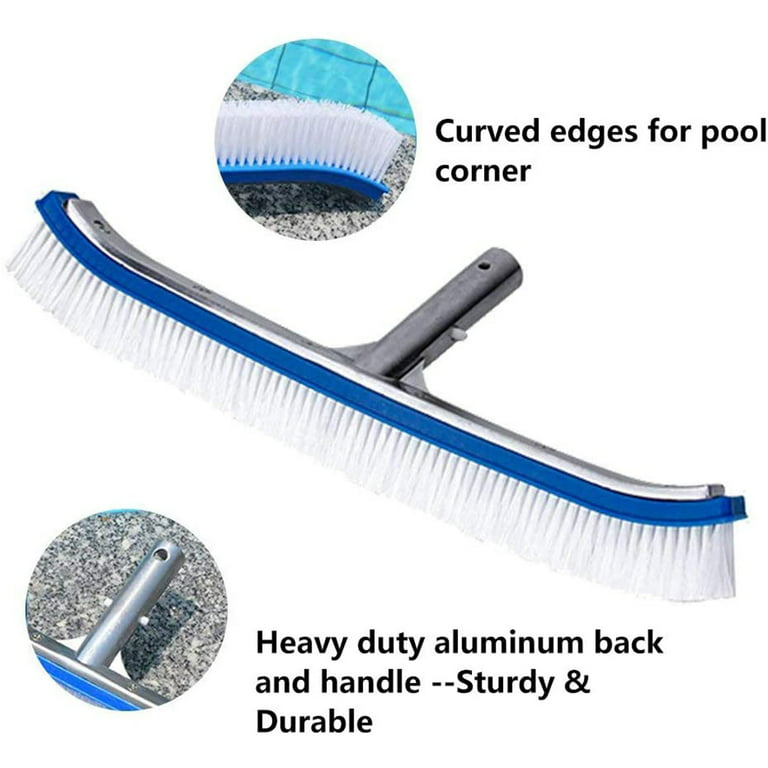 U.S. Pool Supply Professional Pool Step and Corner Cleaning Brush with Adjustable 180 Degree Handle Rotation - Curved End Bristles - Easily Scrub