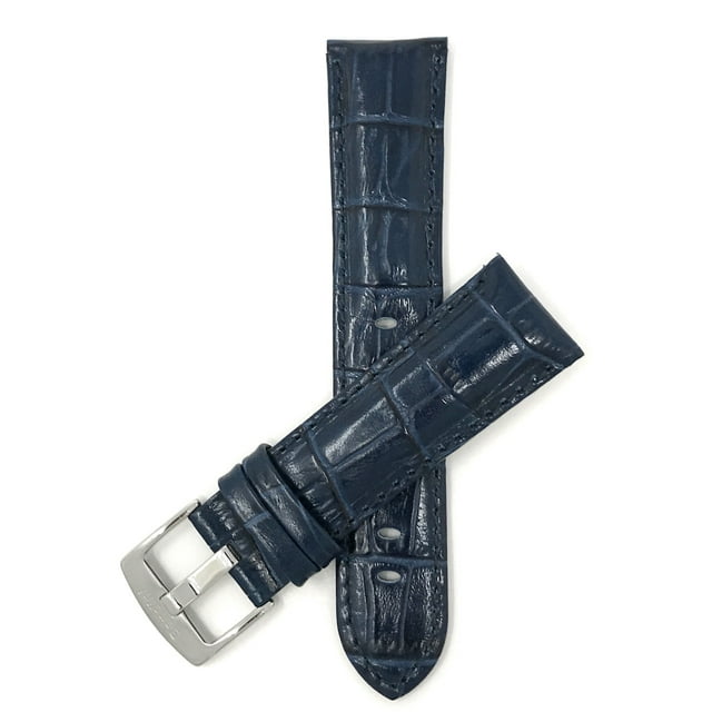 20mm Mens' Alligator Style Leather Watch Band Strap, Glossy Finish, Stainless Steel Buckle