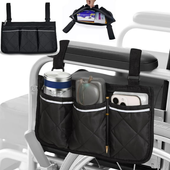 Rongsi Wheelchair Bag,Wheelchair Pouch Side Pocket,Waterproof Storage Pouches for Any Wheelchair, Mobility Scooter, Walker, Rollator Carry Accessories for Seniors Elderly Handicap