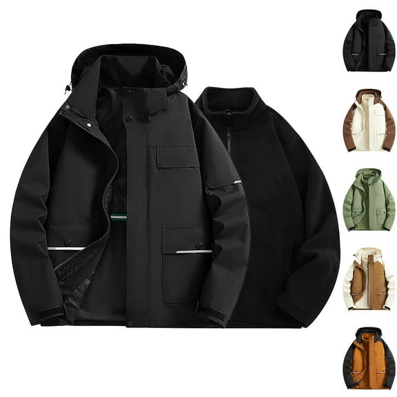 FAHUOMU Mens Casual Rain Jacket Fashion Solid Winter Fall Windbreaker Hooded Jacket Coats Outdoor Hiking Travel Raincoat