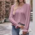 thumbnail image 2 of Zpanxa Womens Long Sleeve Tops Fashion Cutout Scalloped Lace Blouses Dressy V-Neck Long Sleeve Loose Casual T-Shirt Hot Pink S, 2 of 5