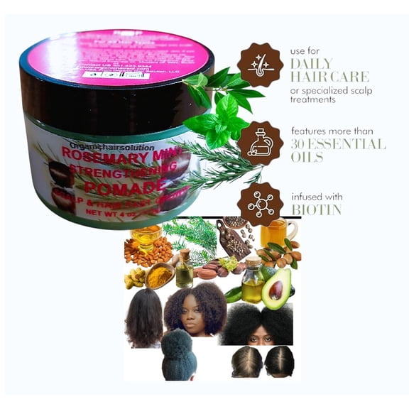 Organic Hair Solution Rosemary Mint Hydrating Hair Pomade, Scalp Treatment, 4 oz
