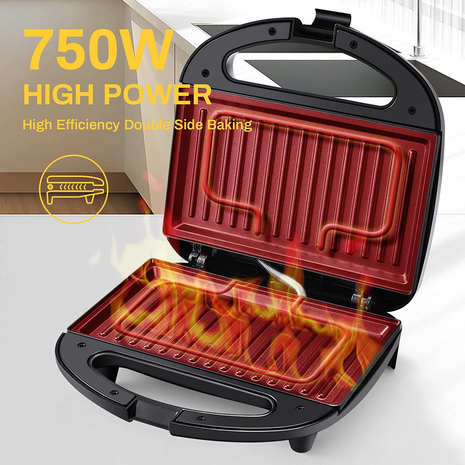 Prato Non-Stick Electric Griller, Sandwich Maker, Toaster |700 Watt| Auto  Temp LED indicator| Non-stick Coated Plates, Cool Touch Handle, Buckle Clip