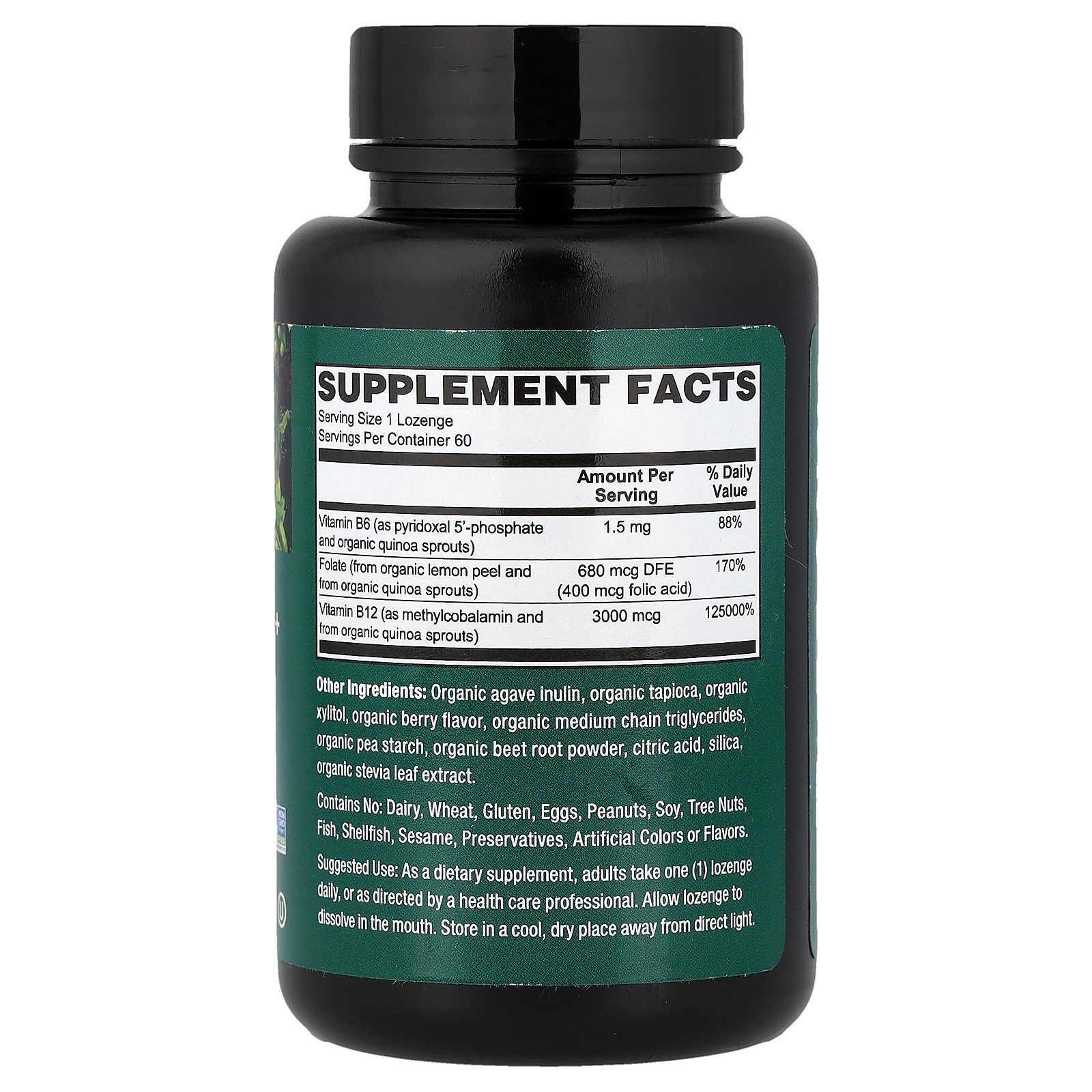 PlantFusion Vegan Whole Food, Organic Folate + Methyl B12, Natural Berry, 60 Lozenges
