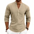 thumbnail image 2 of Men's Linen Long Sleeve Shirt Button Henley Shirt V-Neck Casual Plain Lightweight Fall Top S, 2 of 7