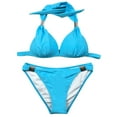 thumbnail image 5 of Women's Bikini Swimsuits Sevevn Women's Triangle Ruched Bikini Set Two Piece Swimsuit Halter Sliding Rings Bathing Suit Blue XL, 5 of 9
