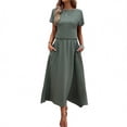 thumbnail image 2 of YuXingFu Wedding Guest Dresses for Women formal Maxi Crew Neck Plus Size Womens Dress Short Sleeve Solid Color Long Casual Summer Green S, 2 of 7