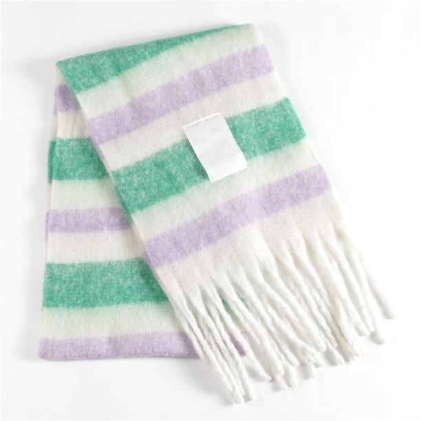 Bufanda de otoño e invierno con diseño de cachemira y cuadros de arcoíris, bufanda gruesa con barba para mujer, chal cálido, bufanda de moda