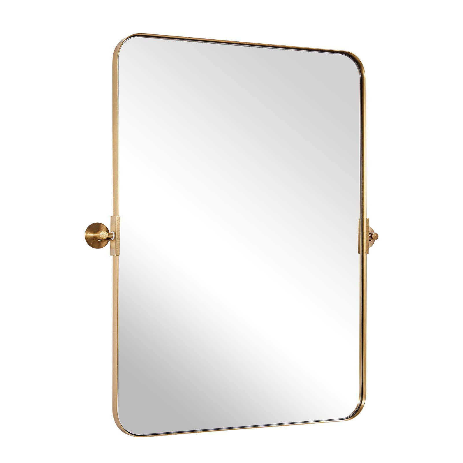 MOON MIRROR 24"x36" Brushed Gold Stainless Steel Framed Pivot Rectangle Bathroom  Mirror for Wall Mounted, Tilting Rounded Corner Rectangular Vanity Mirror  Hangs Vertical(Overall 27.75" x 36")