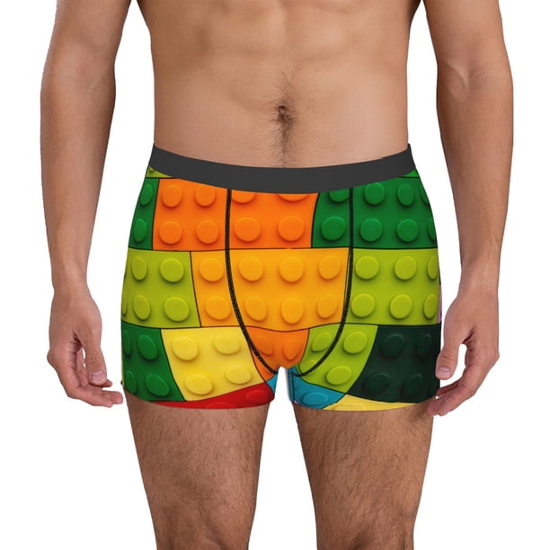 Balery Colorful Building Blocks Calzoncillos bóxer para hombre, ropa interior de algodón suave y transpirable con cinturilla de nailon-X-Large
