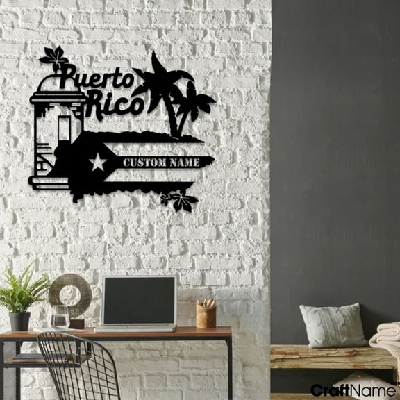 Craftnamesign Custom Name Puerto Rico Metal Wall Art LED Light, Puerto Rico Flag Sign Wall Decor