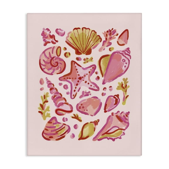 Stupell Industries Pink Sea Life Collection Nautical & Beach Painting Wrapped Canvas Art Print Wall Art, 16 x 20