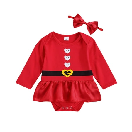 

Ozmmyan Christmas Toddler Clothes Newborn Baby Girls Long Sleeve Christmas Ruffle Romper Bodysuit+Headband Set on Christmas Clearance