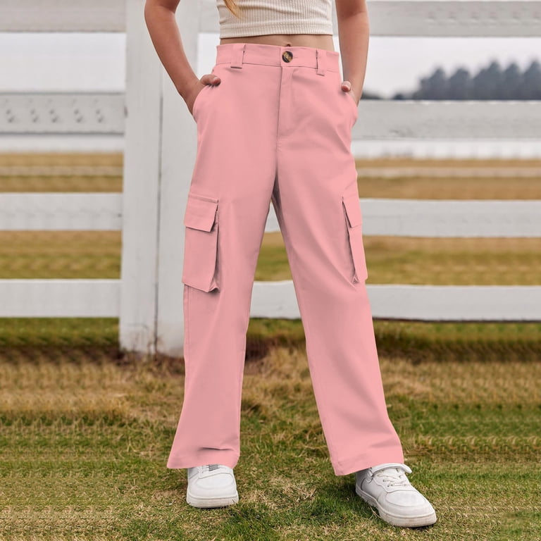 HXWCHs Girls Casual Utility Pants with Side Pockets Comfortable