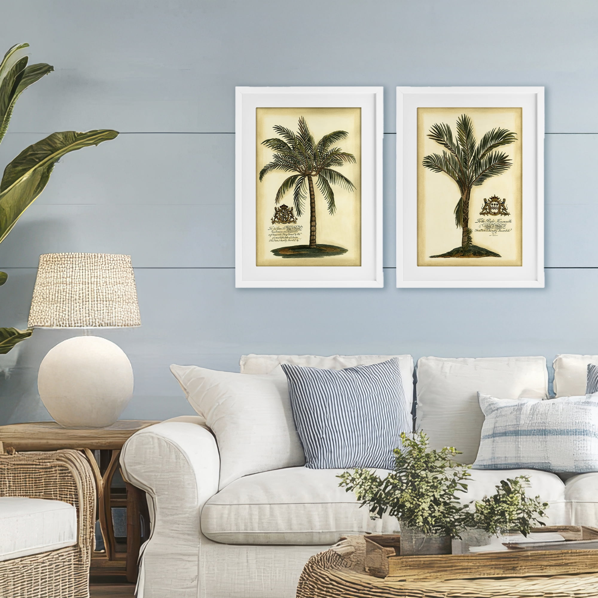 Stupell Industries Vintage Historical Palms 2 Piece White Framed Print Under Glass Set, design by Vision Studio