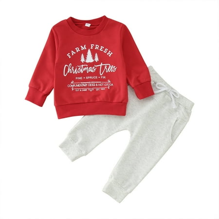 

Uvwlwu Kids Christmas Pajamas Toddler Baby Suit Letters Long Sleeve Top Bottom Pants 2PCs Set Outfits(Size:3-6 Months)
