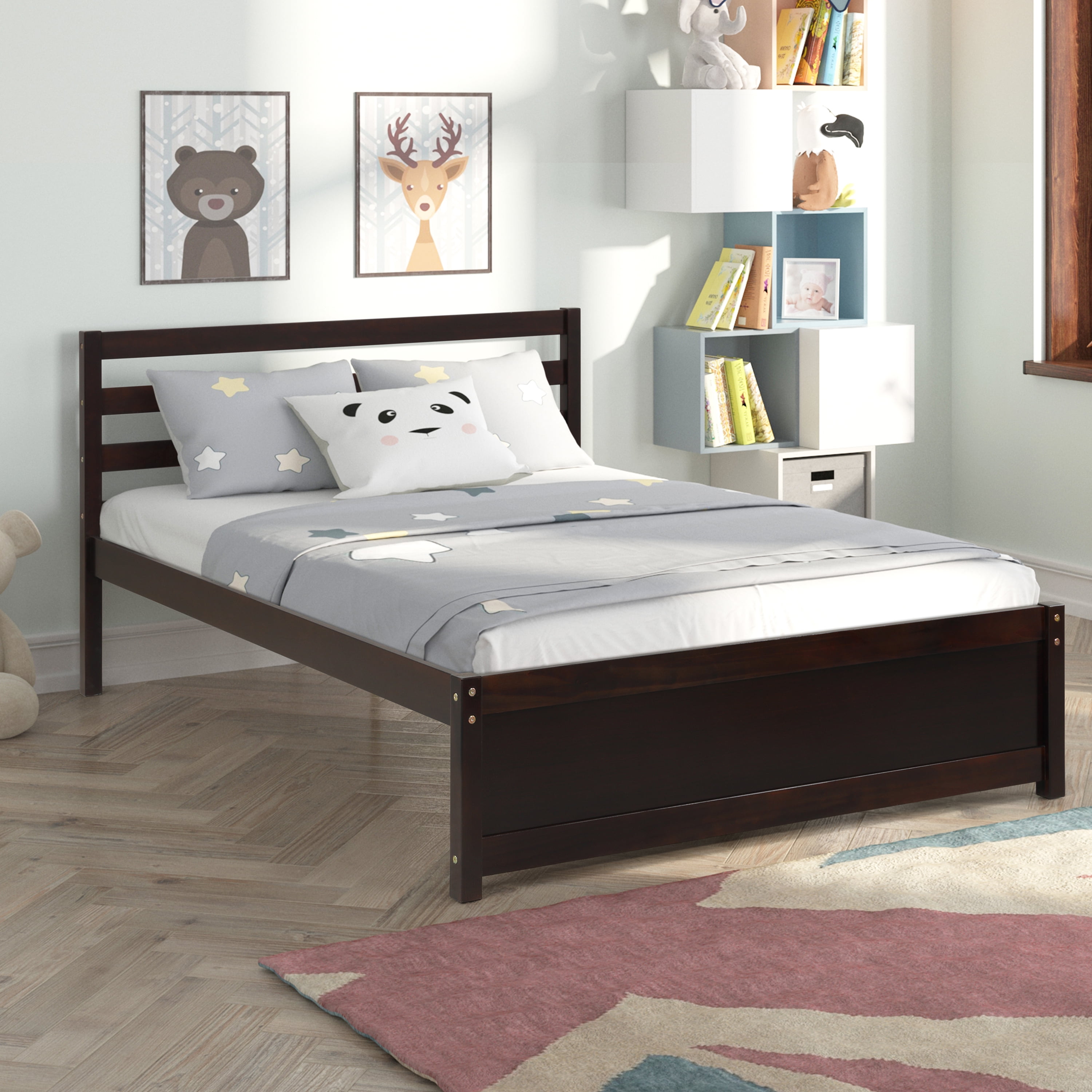 uhomepro Full Size Bed Frame, Solid Wood Platform Bed Frame with ...