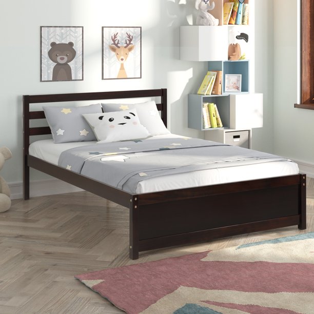 uhomepro Full Size Bed Frame, Solid Wood Platform Bed Frame with