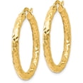 thumbnail image 2 of 14K Yellow Gold ForeverLite Polished and Textured Hoop Earrings - 30mm- Made In Italy, 2 of 6