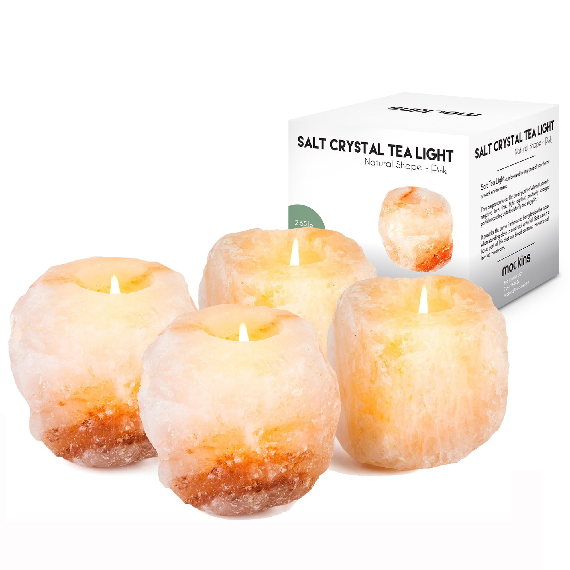 Nevlers Hand Chiseled Tabletop Rustic Tea Light Candle Holders | Pack of 4 | Pink Himalayan Salt | Home - Spa - Office Decor