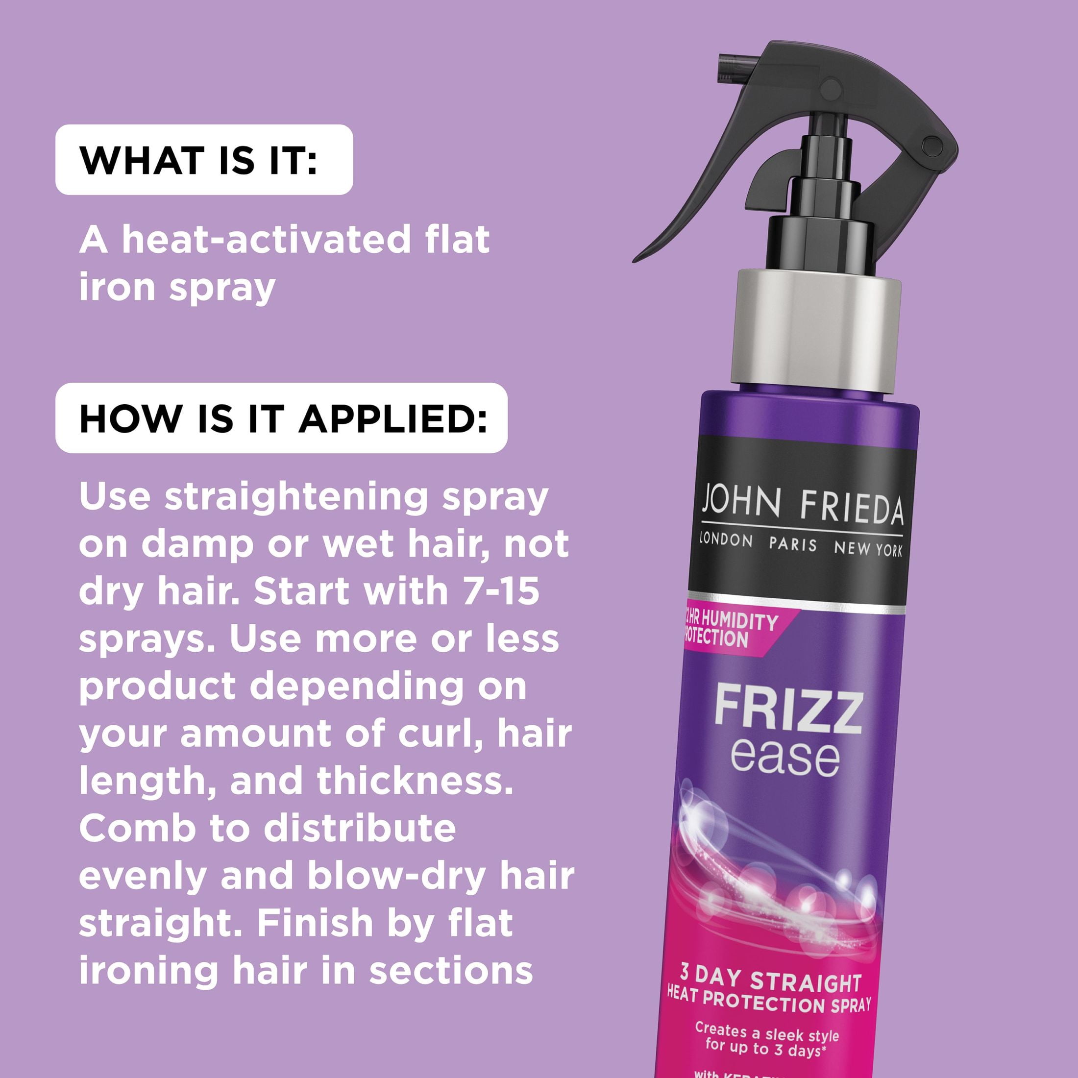 John Frieda Frizz Ease 3 Day Straight Flat Iron Styling Hairspray, Straightening Spray, 3.5 oz