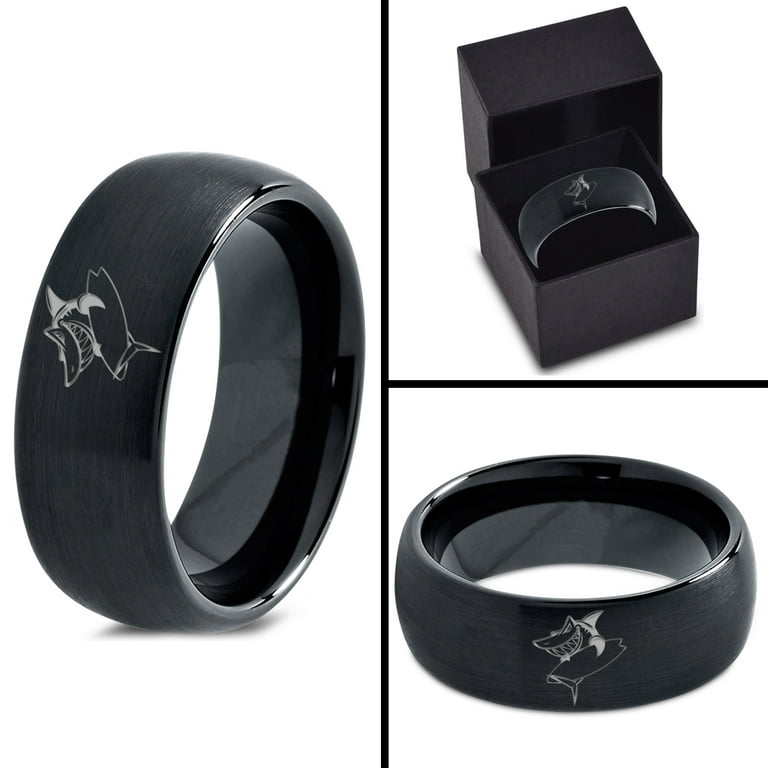San Jose Sharks Ring Black Tungsten Band with Domed Edge San