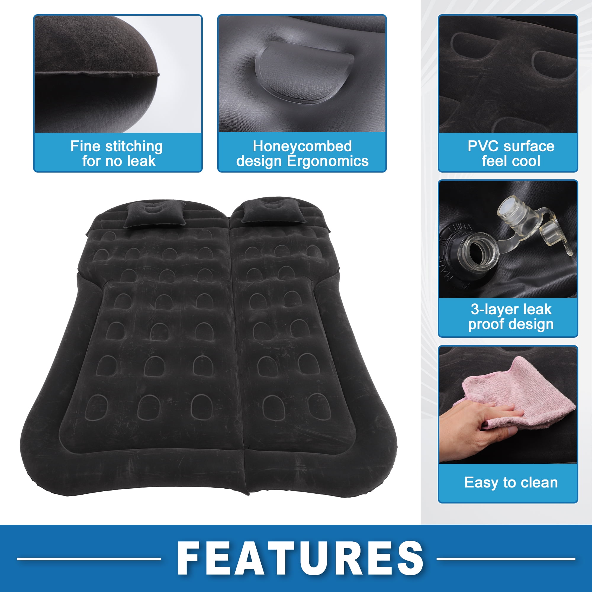 Unique Bargains 1 Set Car Air Mattress Camping Mattress Comfortable Backseat Bed Mat Air Bed for Napping Deep Gray