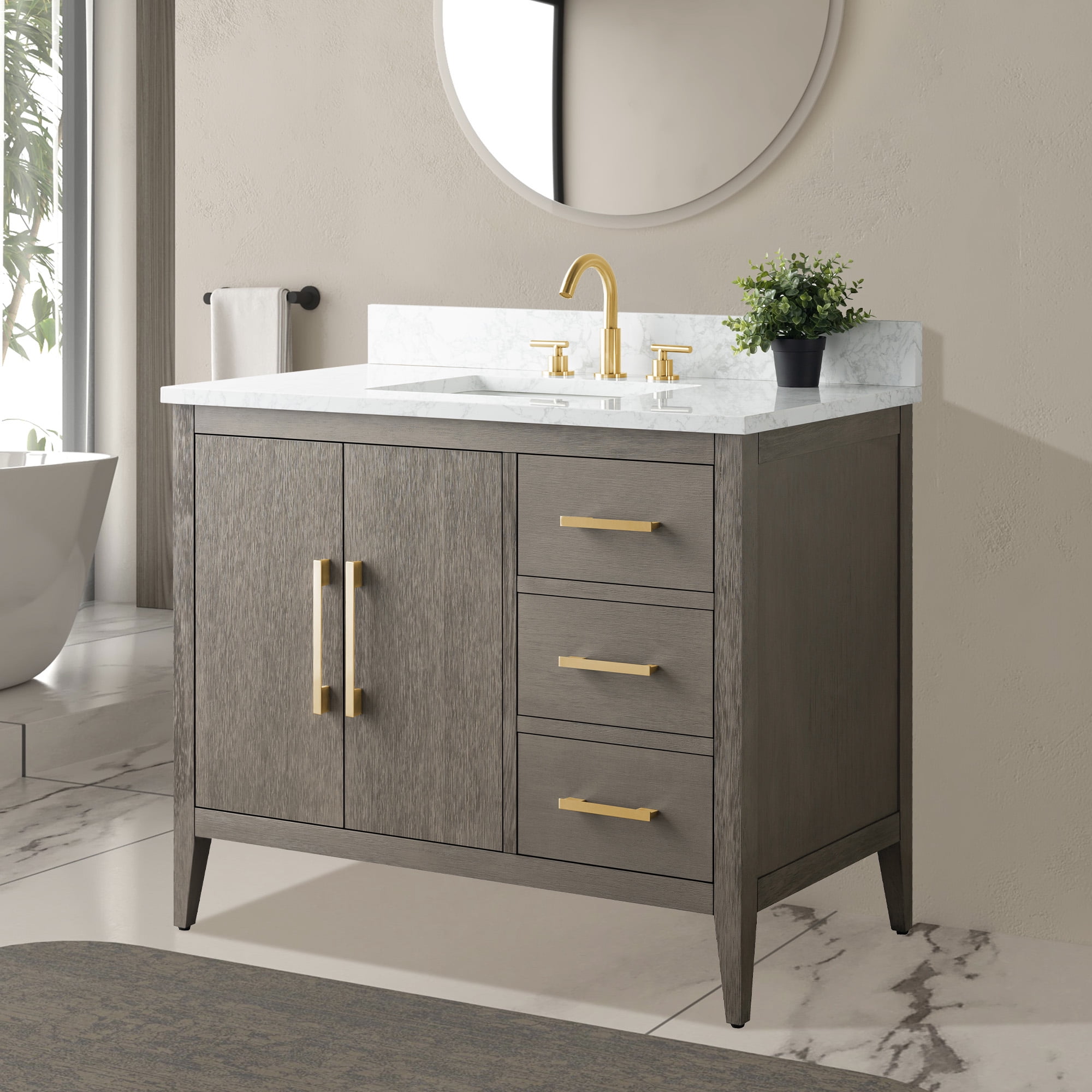 Vanity Art 42” Single Sink Bathroom Vanity Cabinet with Ceramic Countertop