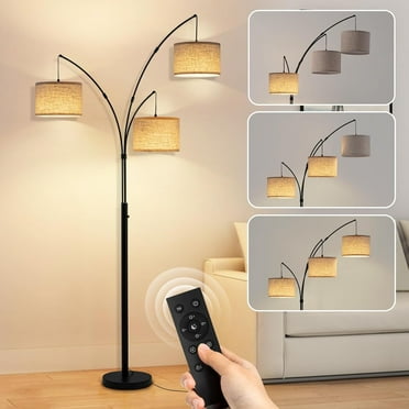 Floor Lamps for Living Room, 2400LM Super Bright Arc Floor Lamp with Remote Control, 3 Light Tall Floor Lamps with Stepless Dimmable, 80" Mid Century Tree Floor Lamp for Bedroom, Office
