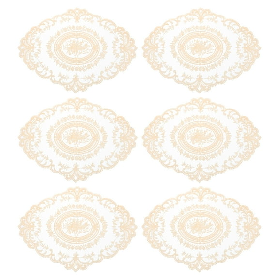 6Pack 12x16in Retro Lace Placemat Oval French Crochet Doilies Pure Beige