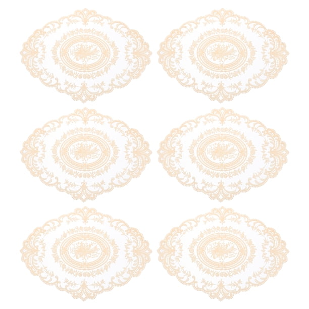 6Pack 12x16in Mantel Individual Retro de Encaje Ovalado Doilies de Croché Color Beige Puro