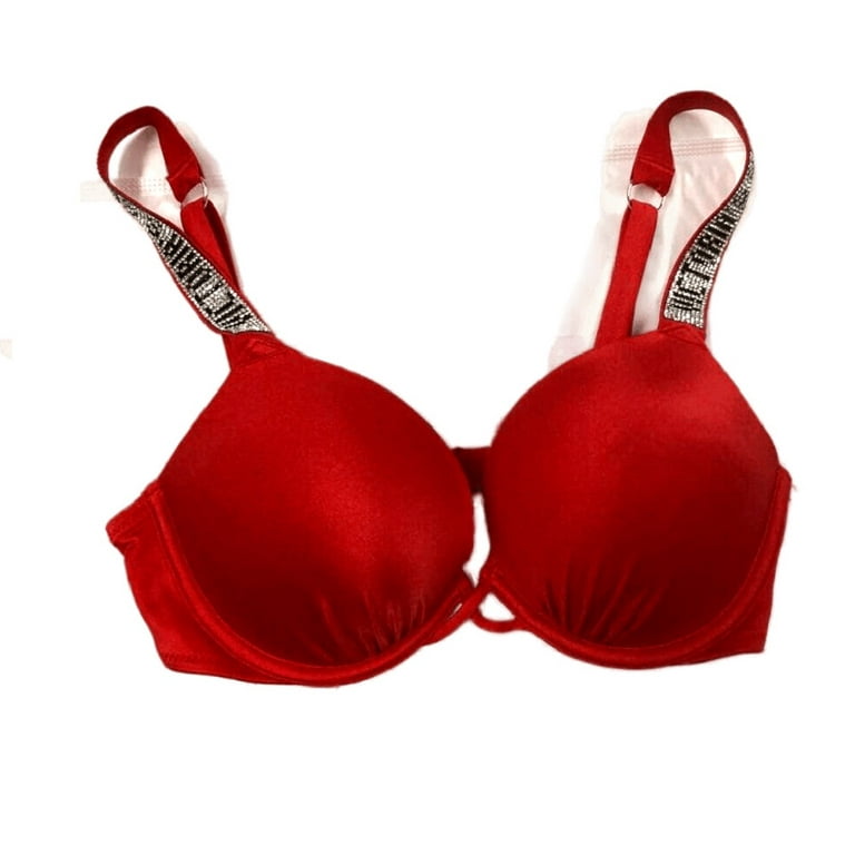 Victoria's Secret Bombshell push up bra set lace add 2 cups Red fishnet  front