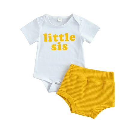 

Baby Girl Summer Clothes little Sis Short Sleeve Bodysuit Romper+Shorts Outfits