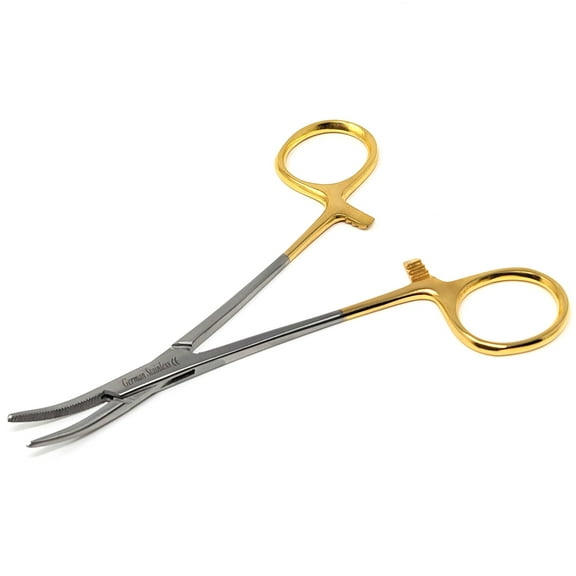 Stainless Steel Fishing Pliers Anglers Catch & Release Serrated Tool, Gold Handle 5" Curved