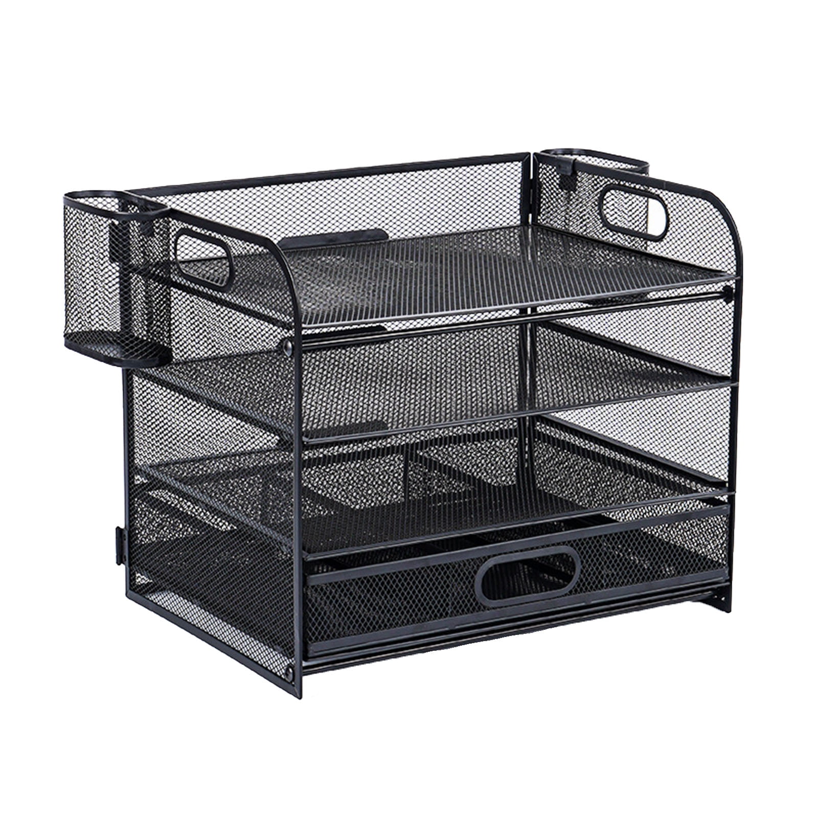 4-Tiered Paper Letter Tray Organizers with Sliding Drawer & 2 Pen Holder, Desk Organizers for Office Office Accessories