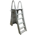 thumbnail image 1 of Confer Plastics 7200 Roll Guard 48" to 56" Adjustable A Frame Safety Ladder for Above Ground Outdoor Patio Swimming Pool Platform Ladder with Step Barrier, Warm Greyâ€¦, 1 of 4