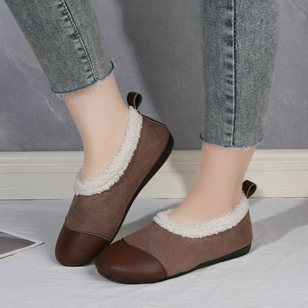 

WQJNWEQ Women s Flats Shoes Leisure Retro Padded Warm Small Leather Shoes Padded Granny Shoes Soft Bottom one Foot Stirrup Bottom Lazy Mom Shoes Winter Cotton Shoes Comfort