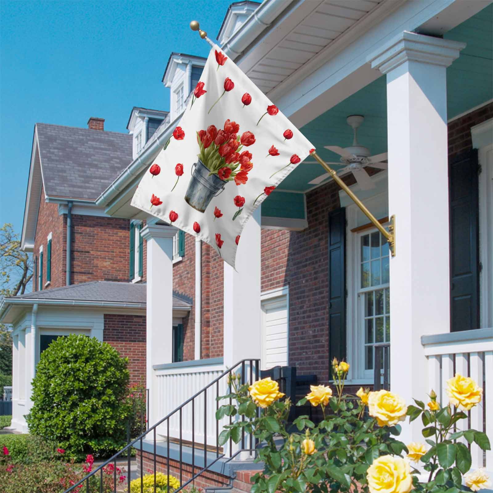 Spring Florals House Flags For Outdoor, Red Tulip Floral Drum Farm Plants Country Small Double Side Yard Flags Weather Proof House Decor for Lawn Outside Holiday 28 x 40 Inches
