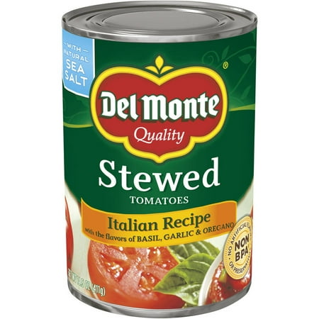 (6 Pack) Del Monte Italian Recipe Stewed Tomatoes With The Flavors Of Basil, Garlic & Oregano, 14.5