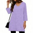 thumbnail image 3 of Dagugfen Tunic Tops for Women Loose Fitted 3/4 Sleeve Crew Neck Long Shirts Side Slit Casual Leisure Shirts Solid Color, 3 of 7