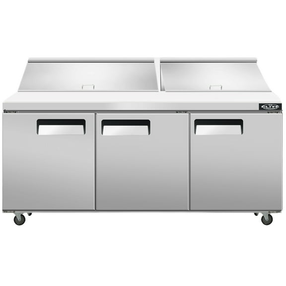 NSF 73 in. Refrigerated Sandwich Prep Table 20.3 Cu.Ft. 3 Door Commercial Salad Prep Table Refrigerator with Cutting Board
