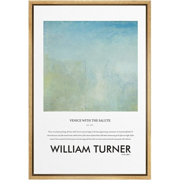 PixonSign Framed Canvas Print Wall Art William Turner Venice Landscape Nature Wilderness Illustrations Fine Art Rustic Scenic Relax/Calm Colorful for Living Room, Bedroom, Office - 16"x24" Natural
