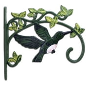 Cast Iron Plant Hanger Hook - Green Hummingbird With Pink Belly - 11.25" Tall