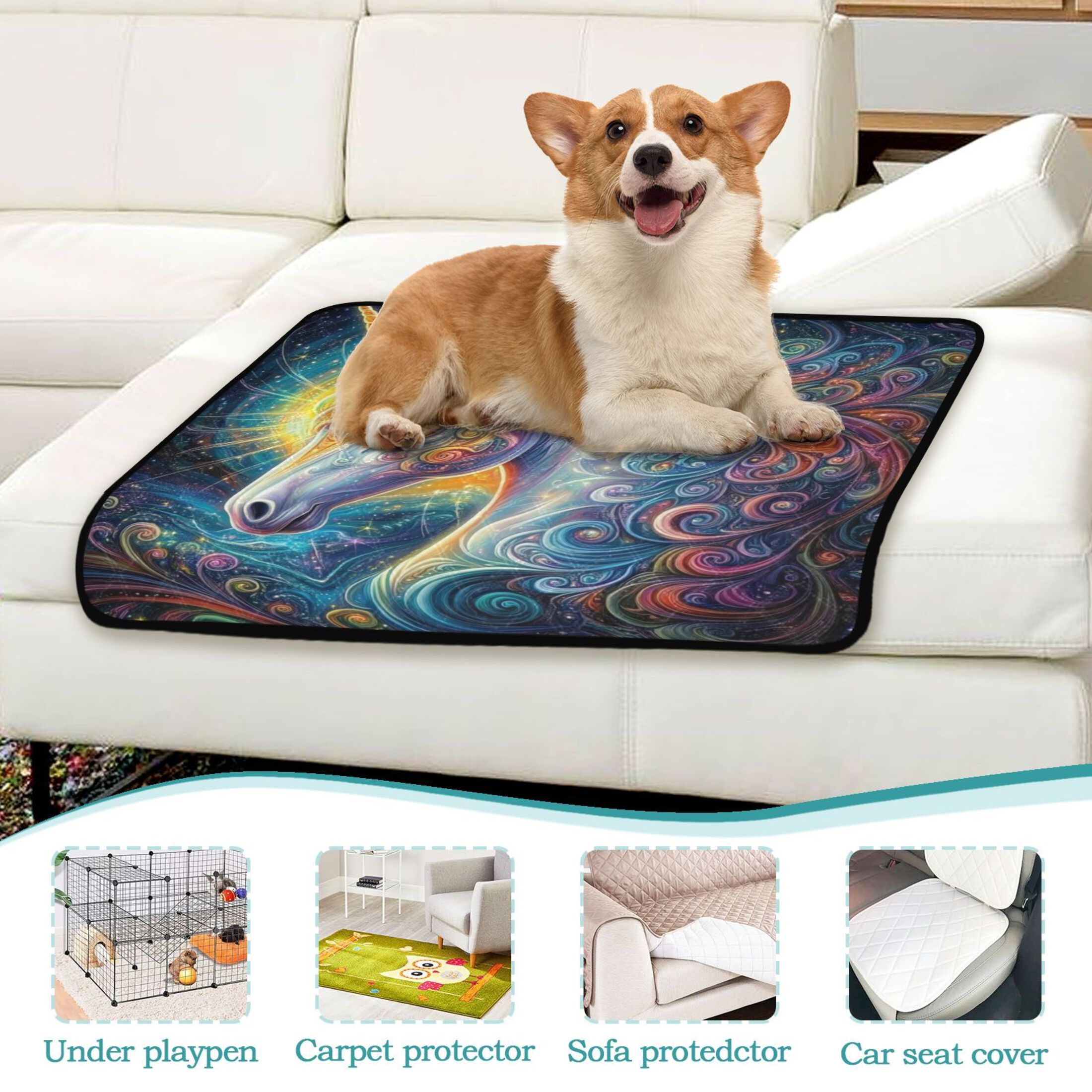 Washable Pet Pee Pads with Super Absorbent Reusable Training Pads for Dogs & Cats Psychedelic Art Unicorn