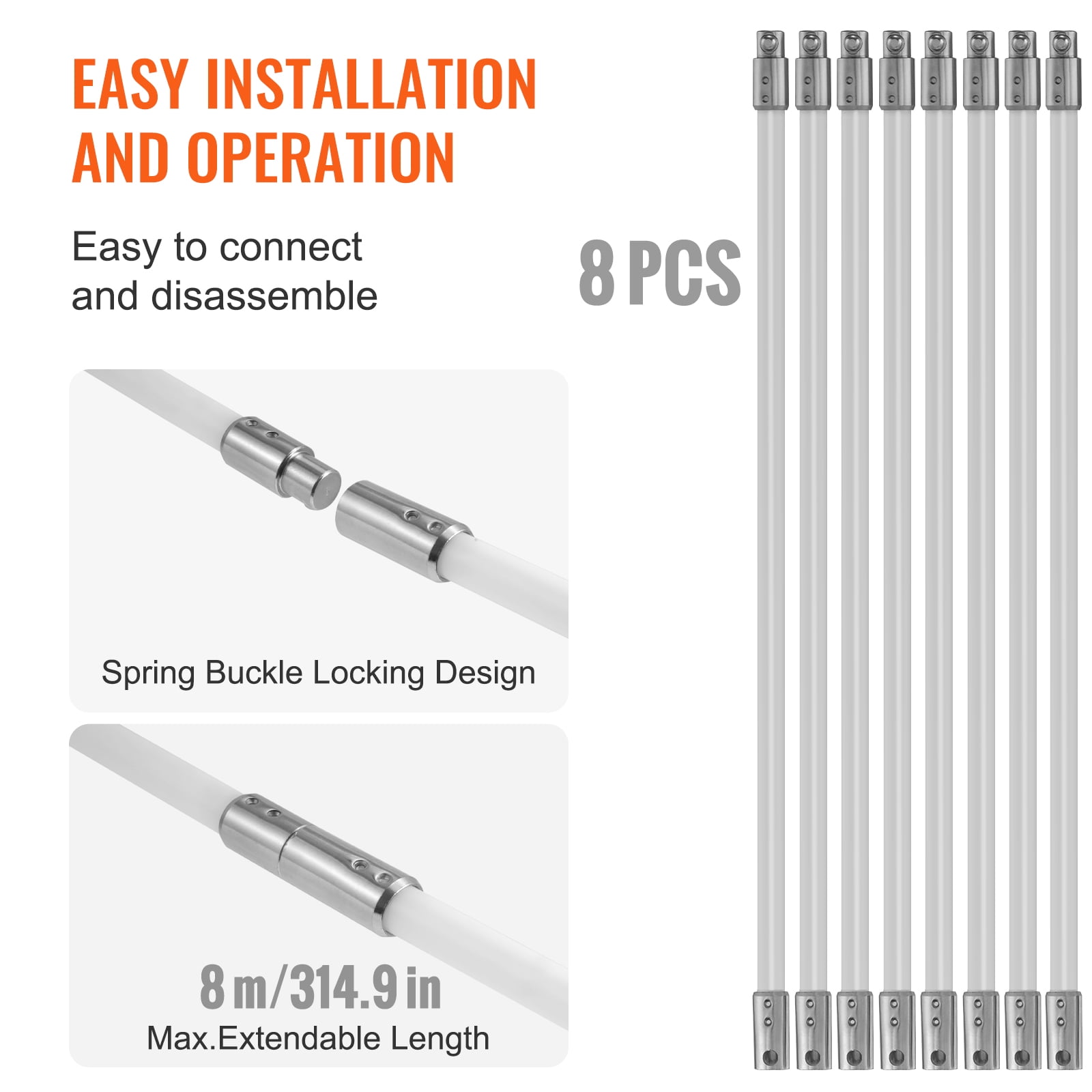 VEVOR 26 FT Chimney Sweep Kit Rotary Brush 8 Nylon Flexible Rods Fit most Pipes