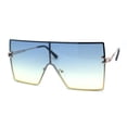 thumbnail image 3 of Oversize Shield Square Rimless Rectangle Flat Top Sunglasses Gold Green Yellow, 3 of 4