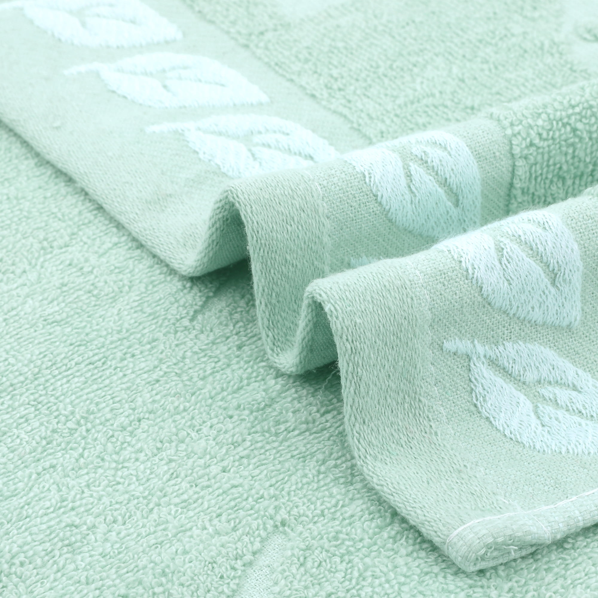 Unique Bargains Leaves Pattern Bathroom Hand Towels Soft Green 2-Piece