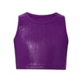 thumbnail image 3 of Sinleey Kids Girls Shiny Hip Hop Jazz Dance Crop Tops Metallic Ribbed Cami Vest Shirts Performance Party Dancewear Purple L, 3 of 5